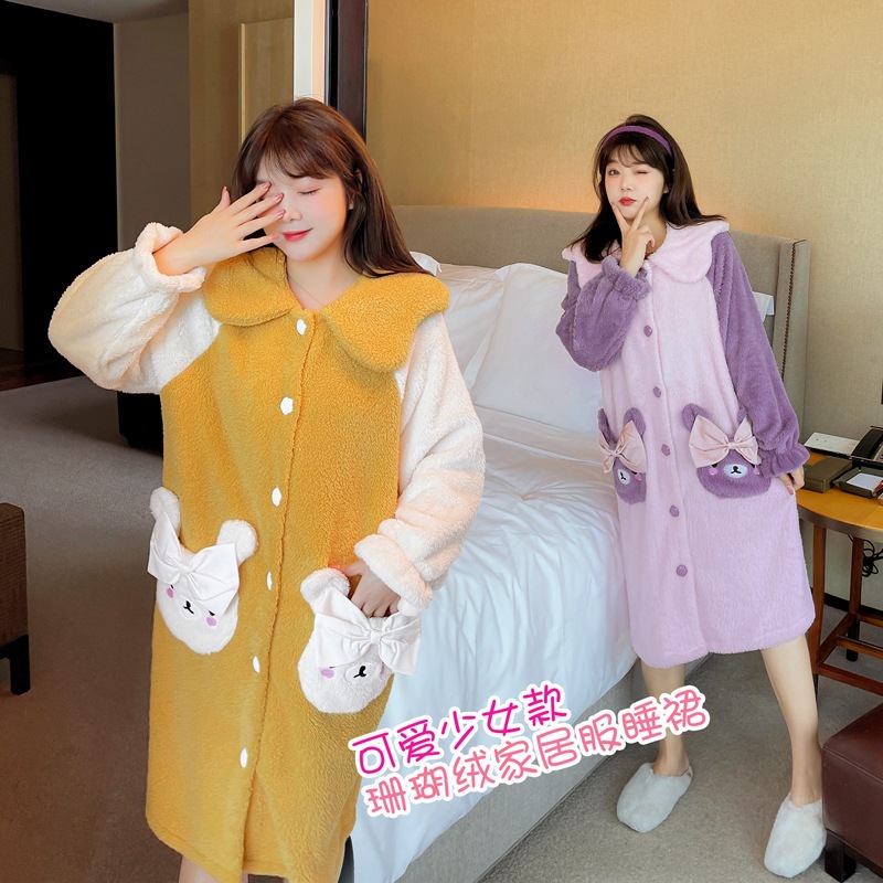 5L 4L マタニティ パジャマ 大きいサイズ レディース ルームウェア セットアップ 韓国 秋冬 部屋着 寝間着 春夏秋冬 かわいい冬の寝衣フランネル女性の寝スカートとベルベットのかわいい大きいサイ