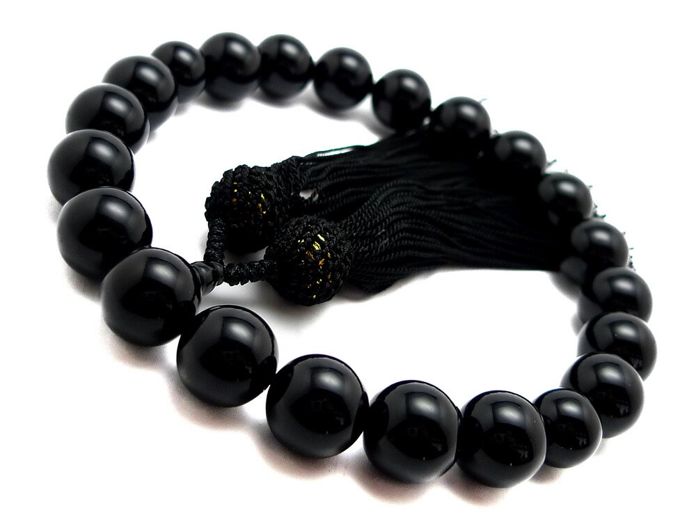 「職人仕立て」 男性用 数珠 14mm 黒瑪瑙（オニキス） 念珠 略式数珠 メンズ 仏具 神具 天然石 パワーストーン 人絹頭付房 葬式 葬儀 法事 ブラック 黒