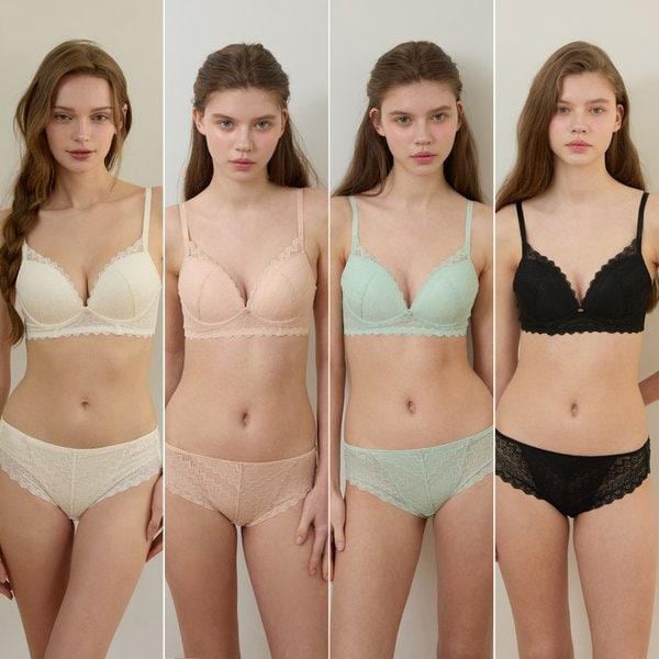[Wonderbra]ロマンチックレースノーワイヤーブラパンティー8種セット クリーム+ベージュ+ミント+ブラックWBW5N16171819_T