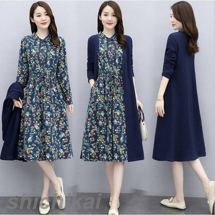 オシャレ THOM 40代 WILLS カジュアル 上品 秋冬 ロングスカート 長袖ワンピース リネンセットアップ 膝丈ワンピース ワンピース2点セット ガウン レディース 花柄 キレイめ