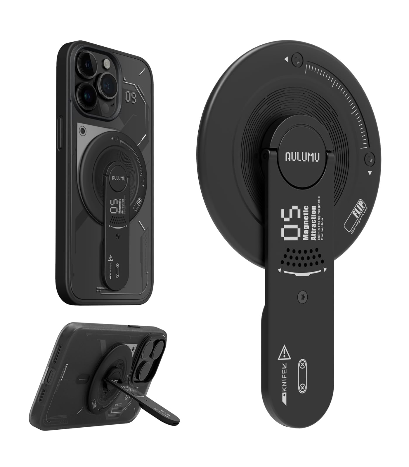 Aulumu G05 4イン1 多機能磁気電話スタンド/グリップ/ホルダー 調節可能な携帯電話キックスタンド 360回転 MagSafe電話ハンドホルダー対応 i Phone 14/13/12シリーズ