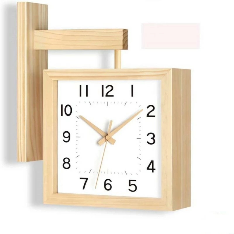 凄く人気がある クロック 天然木 デザイン 時計 壁掛け時計 おしゃれ 木製掛け時計 両面創意クロック 無垢 木製指針 四角い 木製時計 連続秒針 静音 部屋装飾 プレゼント
