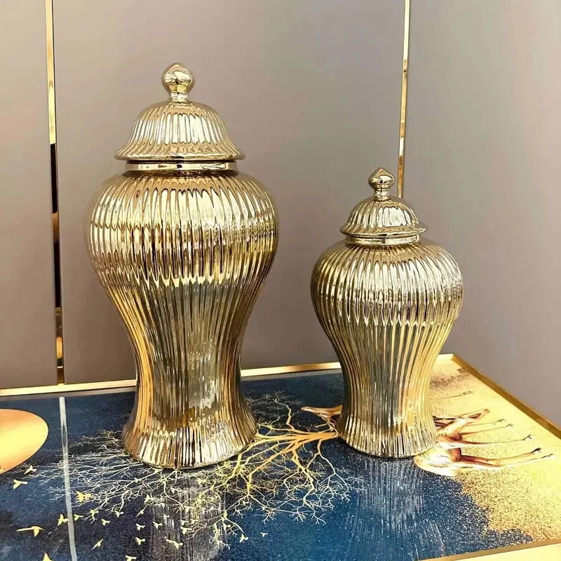 花瓶 フラワーベース ラグジュアリー エレガント ゴールド セラミック 金 ゴールデン フラワーポット お洒落 モダン シンプル ホームデコレーション 4-7