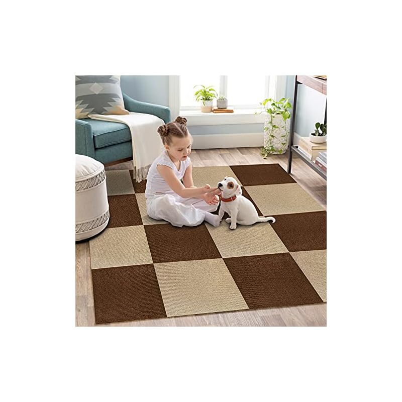 【アップグレード版 】 吸着マット ジョイントマット タイルカーペット ずれない 防音 洗える ペット/高齢者の滑り止め対策30*30cm 40枚 ブラウン濃/淡