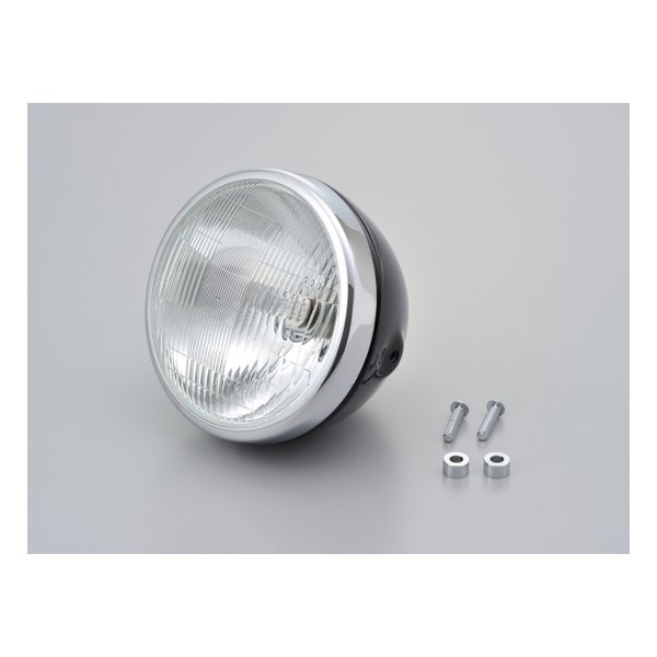 ヘッドライト ビンテージヘッドライト本体 ブラック／リム クロームメッキ D95636