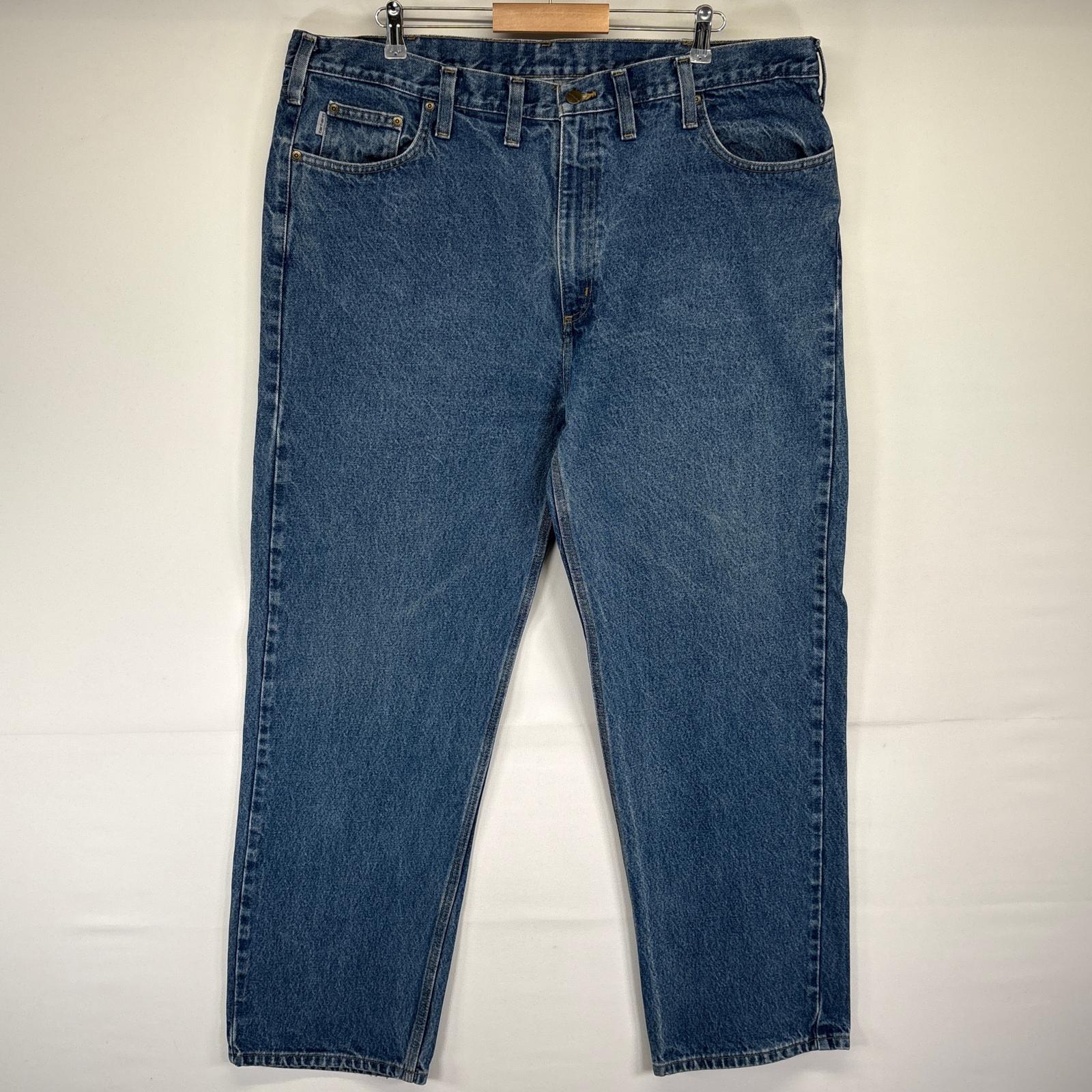 古着 デニムパンツ ワーク ワンポイントロゴ ジーンズ ジーパン 長ズボン 大きいサイズ w44 L32 ブルー メンズ