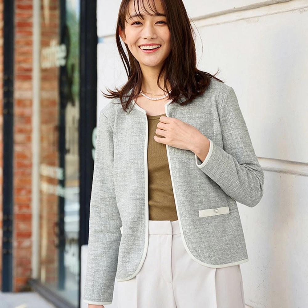 [最安値挑戦]！ツイード調カットソージャケット レディース 冬 コート ジャケット M-3L