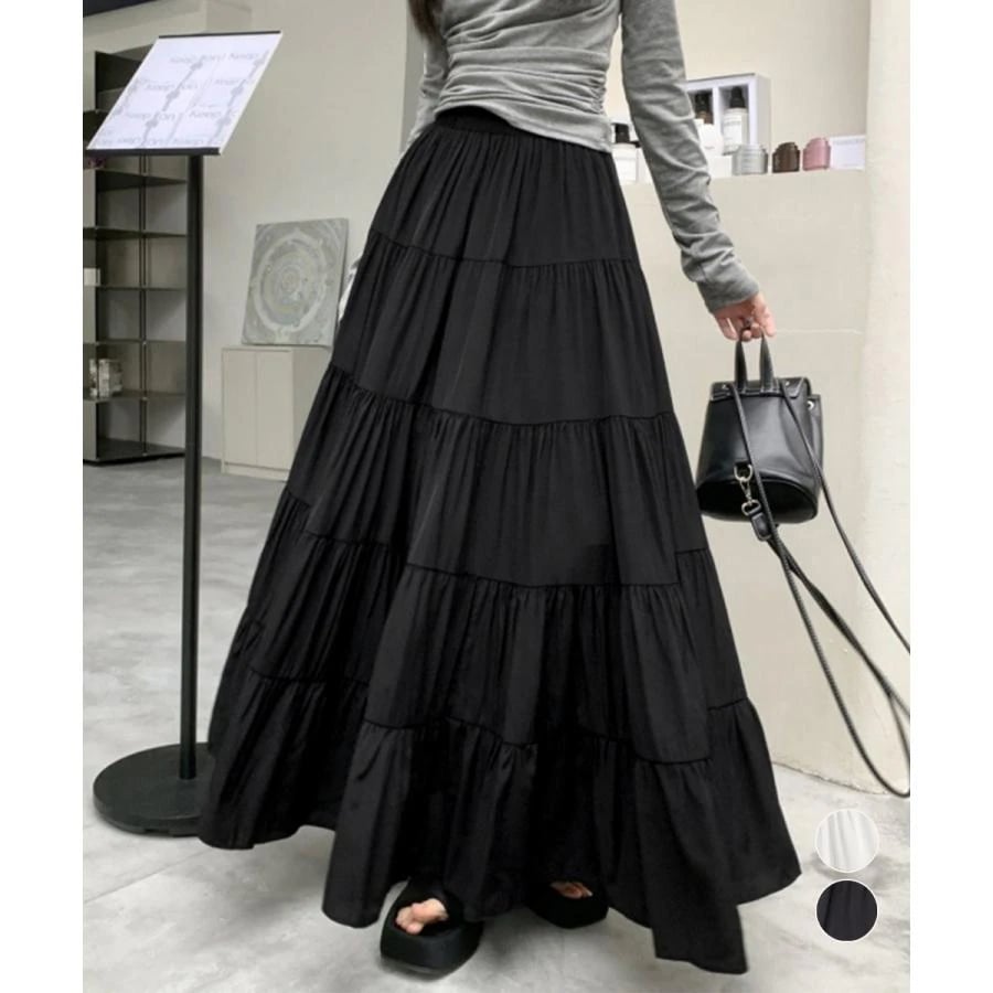 ティアードスカート ティアードスカート 韓国風ロングスカート【ゆうパケット】