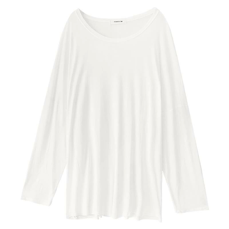 Tシャツ レディース 長袖 インナー 薄手 微透け 大襟 防晒 韓国風 ルーズ ビッグサイズ プラスサイズ インナー トップス 灰 黒 白 純色 ポリエステル 柔らか 日常 私服 春夏 セットアップ