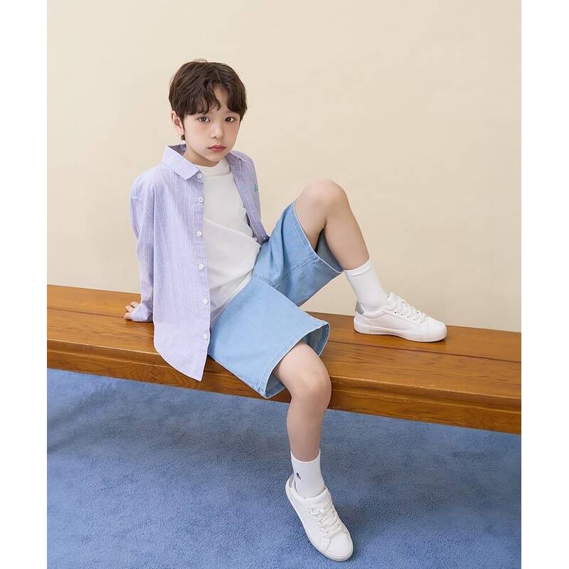 ビーンポールキッズ BEANPOLE KIDS クラシック リネン マルチストライプ シャツ ライトパープル (BI6364UE1V) BI6364UE1V 350012