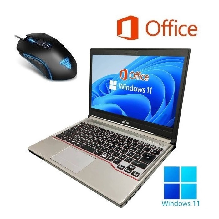 【サポート付き】富士通 ノートPC E736 Windows11 大容量メモリー:8GB 大容量SSD:128GB Office2019 & 最新版 ゲーミングマウス X9 USB有線