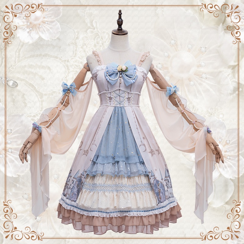 HeartbeatsロリータオリジナルフェアリースクリーンソングエレガントクラJSKオーバーニーロングスカートサスペンダーワンピースlolitaスカート帝政風ノースリーブワンピース