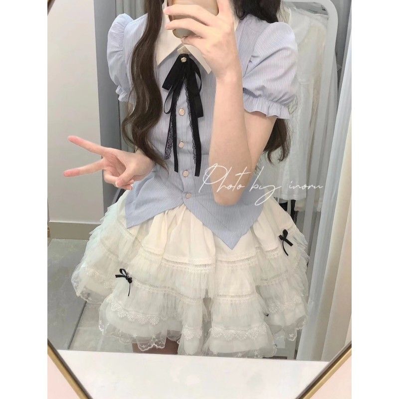 パーティードレスドレス 韓国ファッション シャツ+ハイウエストスカート2点セット夏 しゅうがくりょこうドレス