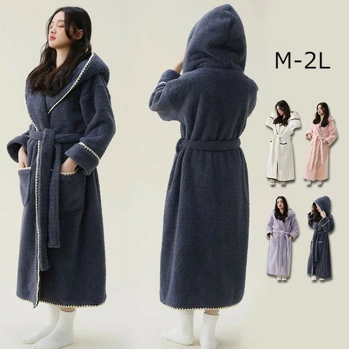 バスローブ レディース メンズ 冬 冬服 厚手 ゆったり もこもこ ふわふわ 防寒 保温 暖かい ロング丈 部屋着 冬ルームウェア 無地 柔らかい おしゃれ きれいめ ロング パジャマ 風呂上り あっ