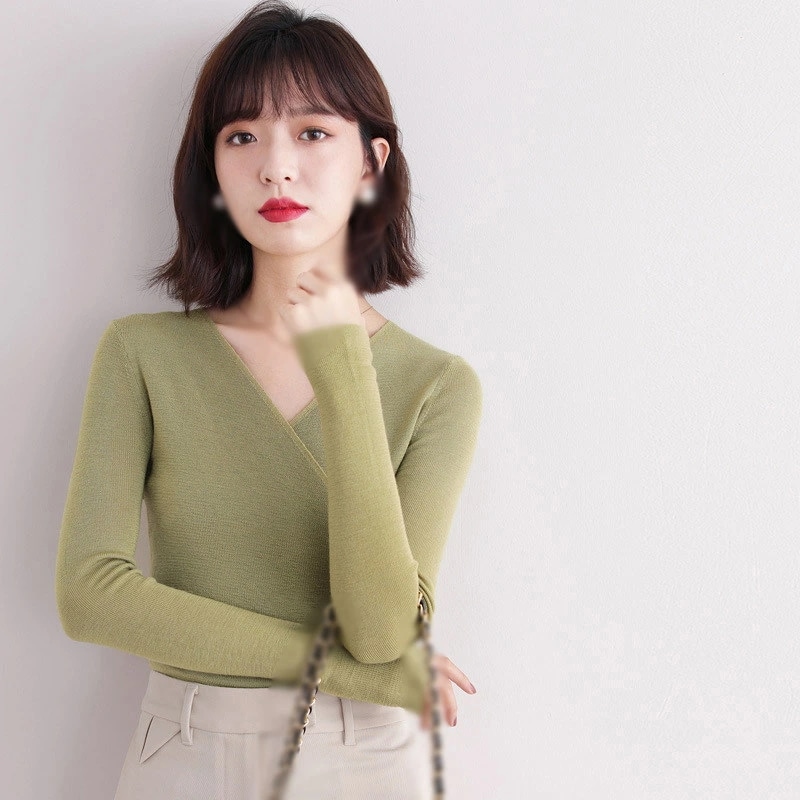 ニット レディース 秋ニット リブ Vネック 着やせ 高伸縮 長袖 薄手 セーター クロスデザイン かわいい 着回し良い 無地 シンプル おしゃれ 可愛い タイト カットソー ストレッチ オフィス ト