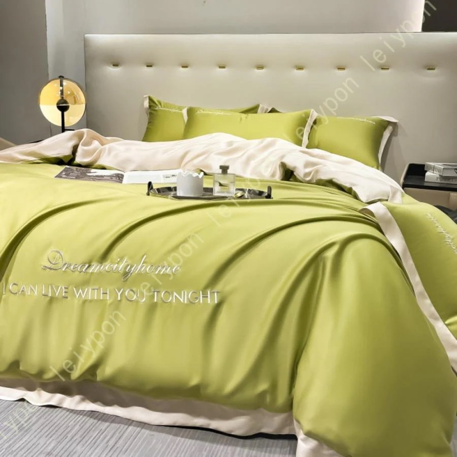 【急速出荷!】寝具カバーセット 4点セット 感 刺繍 ベッド用品 布団カバー シングル 掛け布団カバー 敷布団カバー レーヨン素材 シルクみたい