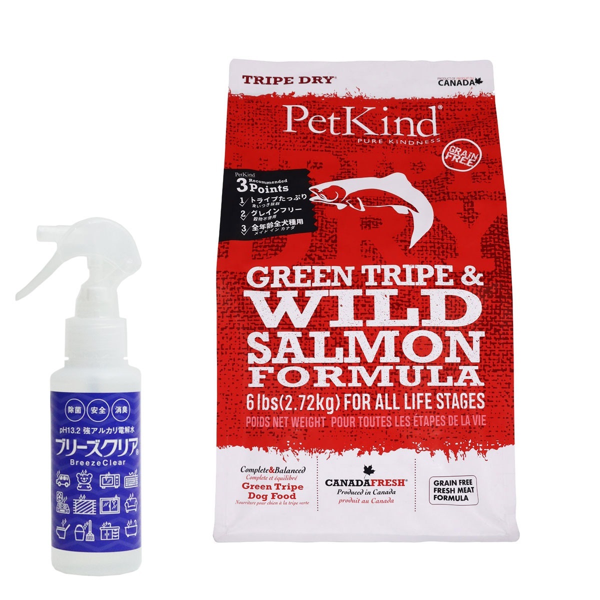 トライプドライ ドッグフード グリーントライプ＆ワイルドサーモン 2.72kg【ph13.2強アルカリ電解水100ml付き】