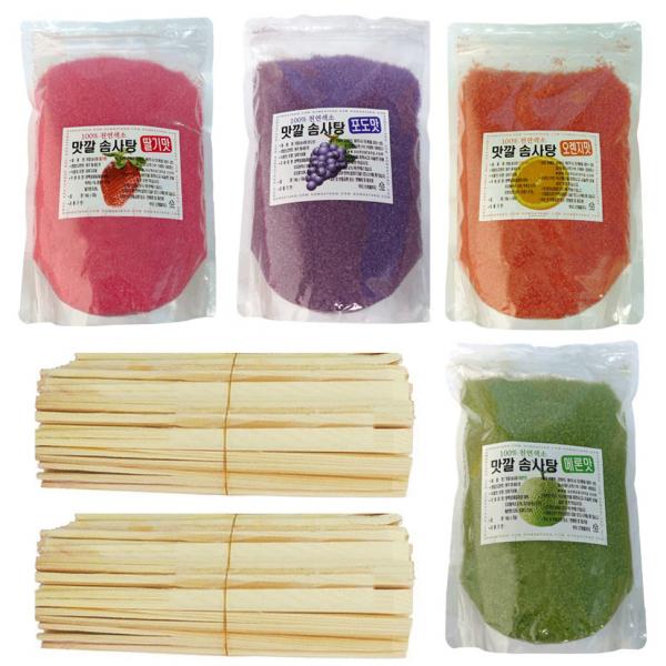 うま味 綿菓子材料 B型 マッカルシュガー 4種 x 1kg + 木製スティック 400p セット 맛깔 솜사탕재료 B형 맛깔슈가 4종 x 1kg + 나무스틱 400p 세트