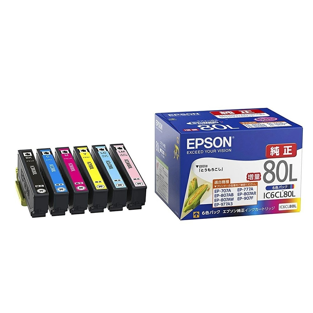 【クロネコゆうパケット配送対応商品】エプソン(EPSON) 純正 インクカートリッジ IC6CL80L 6色セット 増量 (目印:とうもろこし)