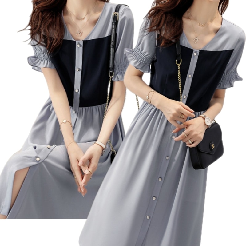 アディクション配色ミディワンピース