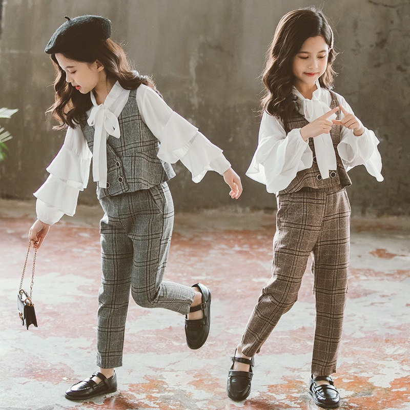 子ども服 セットアップ 女の子 フォーマルスーツ カジュアル パンツセット 3点セット スーツ 子供スーツ ブラウス ジュニア 入園式 卒業式 オシャレ 110 1 入学式