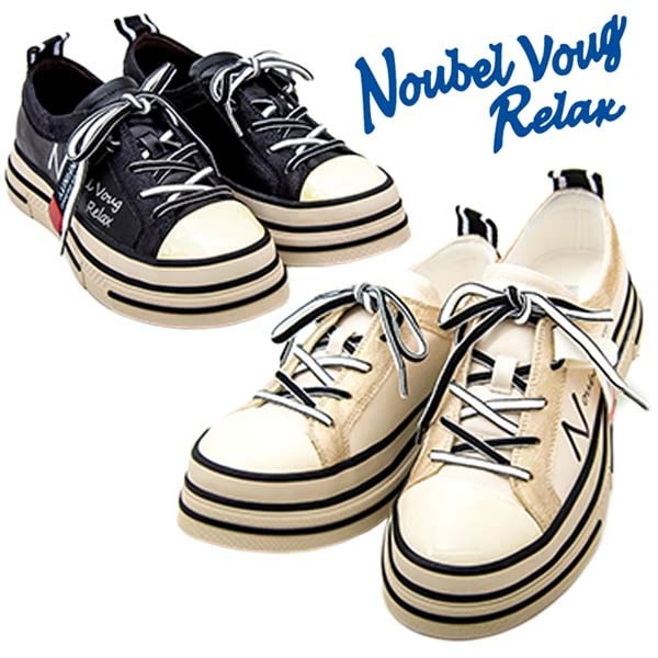 NOUBEL VOUG Relax PUS5255 レディース スニーカー ダブルソール 厚底スニーカー ローカット タグ付き 可愛い 紐 ふかふかクッション