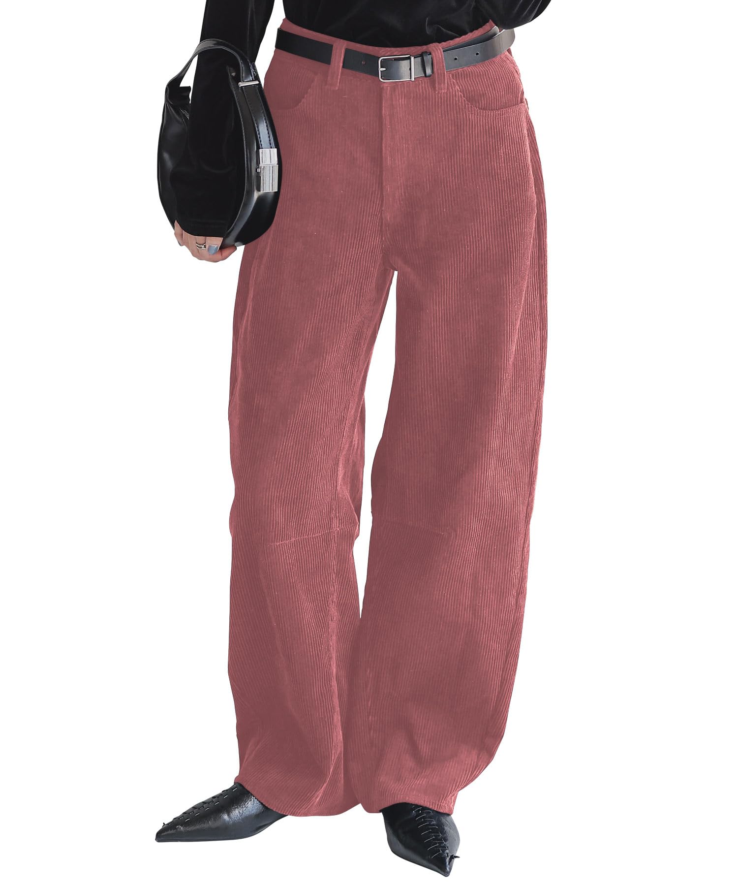[神戸レタス] コーデュロイ バレルレッグ カーブパンツ ワイドパンツ ロングパンツ 秋冬 カジュアル 上品 [M4141] M ピンク
