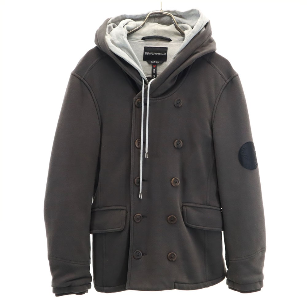 レイヤード フーデッド ピーコート S チャコールグレー 裏起毛 EASY FIT メンズ