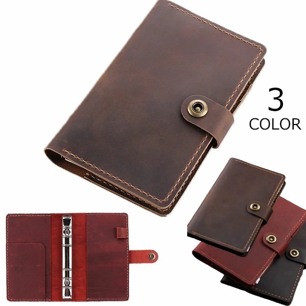 人気新品システム手帳 本革ノート A6サイズ（紙無地横線各40枚入り） カード入れ 名刺入れ ペンホルダー付き ビジネス手帳 リフィル ノート メモ帳 ノートカバー レザー 手作り 事務用品 ビジネス