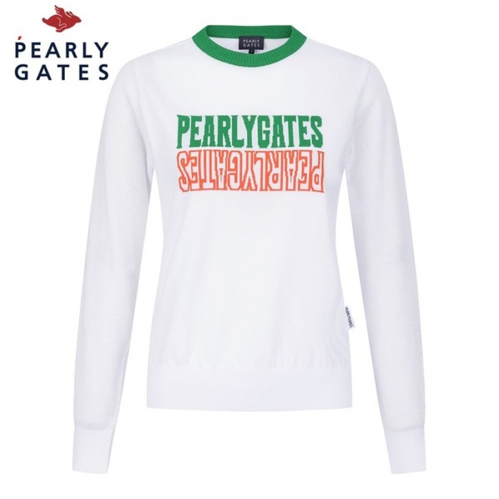 (Paris Gates) レディースメッシュスリーブカラーロゴジャカードセーター