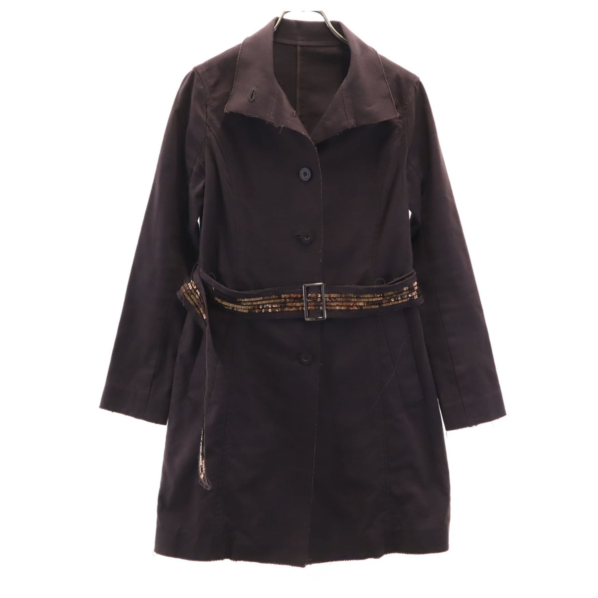 日本製 リネンブレンド コート 38 ブラウン系 レディース 古着