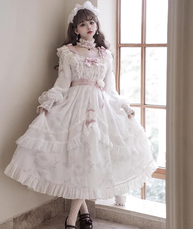 ロリータワンピース ロング丈 長袖 プリンセスドレス 可愛い 花柄 ドレス lolita 萌え萌え コスチューム 女性 コスプレ衣装 花嫁 学園祭 文化祭 イベント 撮影衣装 7,826円
