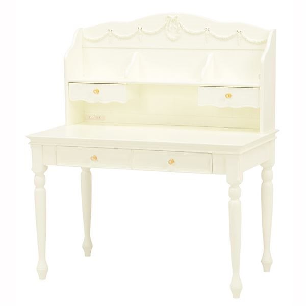 デスク（学習机/勉強机） 単品 幅110cm奥行60cm 木製 二口コンセント付き 姫系 ホワイト（白）