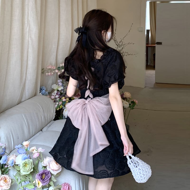 レディース ワンピース ミニ丈ワンピース パーティードレス ミニドレス フレア レトロ 黒薔薇 5,238円