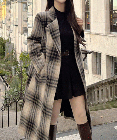 チェック ロング コート