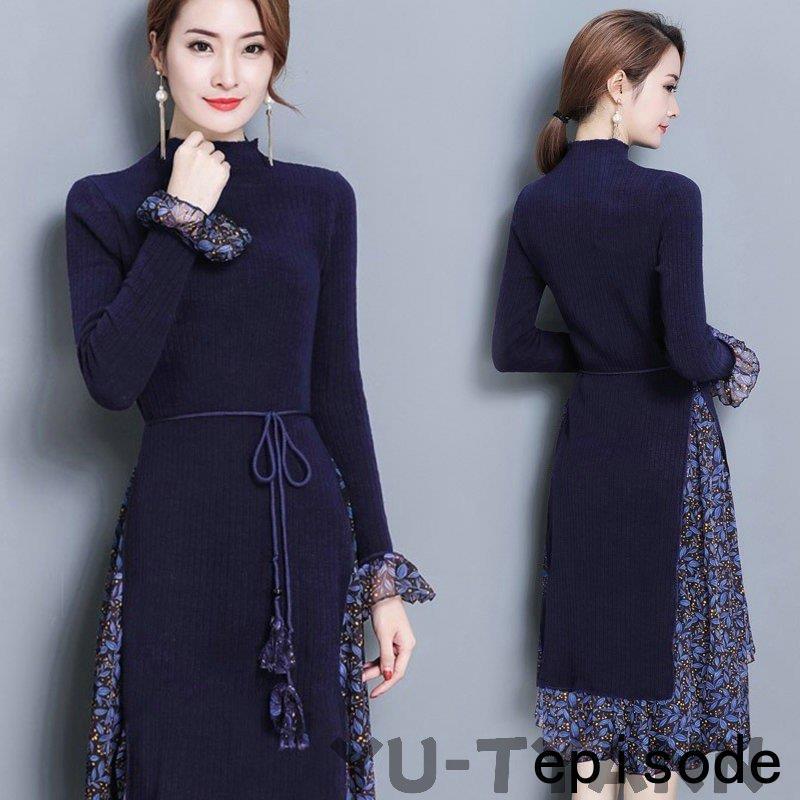 ワンピースドレス レディース 膝丈ワンピース 結婚式ドレス ワンピース 長袖 キレイめワンピ 大人 オシャレ 上品 2018新作