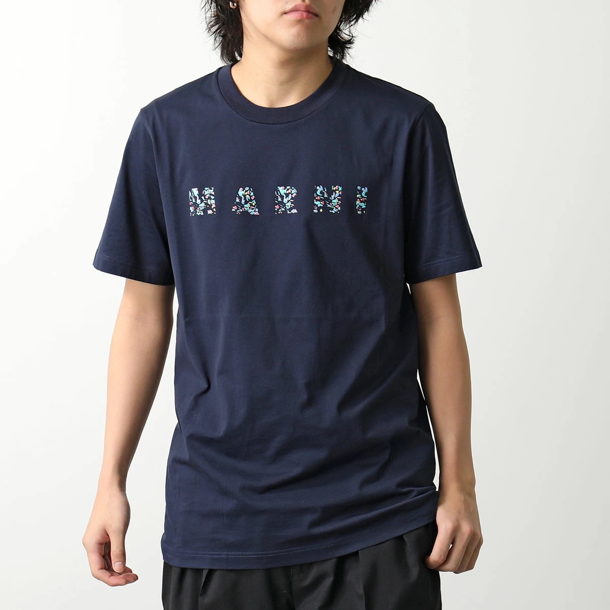 MARNI マルニ Tシャツ HUMU0198PQ USCW21 メンズ 半袖 カットソー ロゴT コットン クルーネック FLB99/BLUBLACK