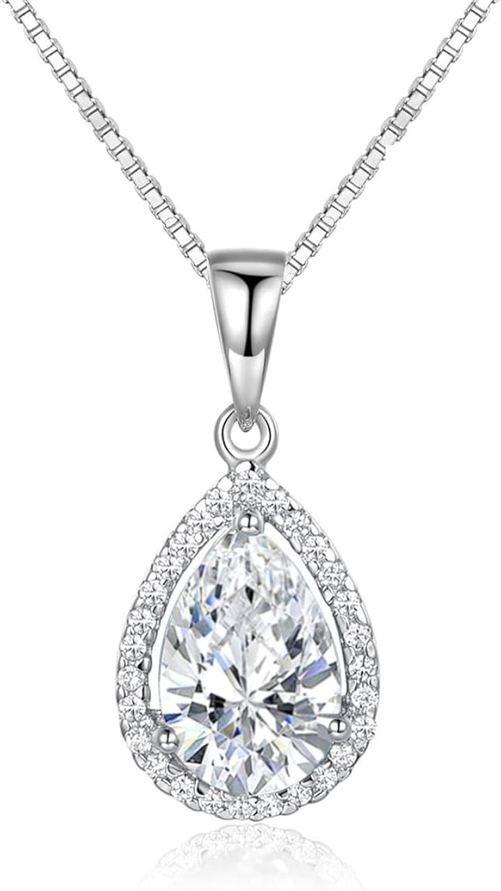 女性 ネックレス ペンダント 水滴がたれるスタイル 誕生石 シルバー 925 40+5cm チェーン レディース 誕生日( 4月 誕生石 キュービックジルコニア) 4,766円