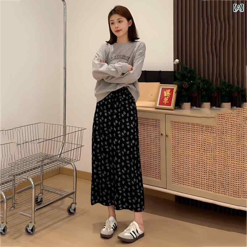 スカート　レディース　花柄 大きいサイズ フランス 風 花柄 スカート 女性 秋 太め mm ハイウエスト カバー ヒップ 痩せる aライン