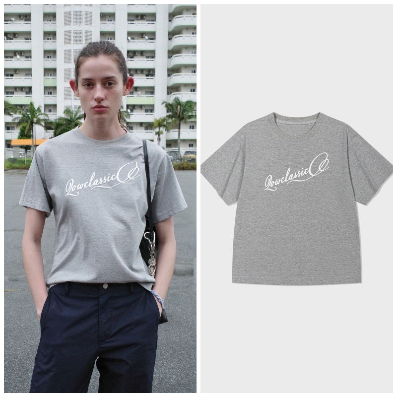 【LOW CLASSIC】 FOAMING PRINTING LOGO T-SHIRT : MELANGE GREY