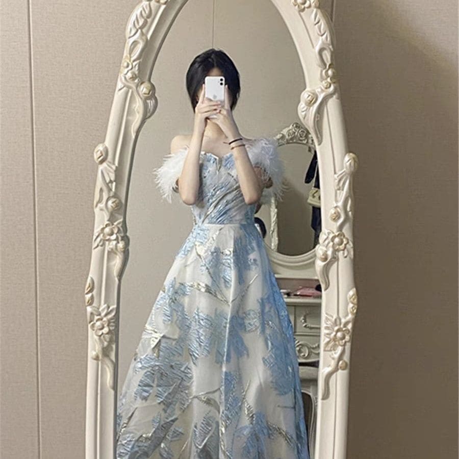 イブニングドレス女性ワンショルダーアートテストホストハイエンドドレス秋と冬