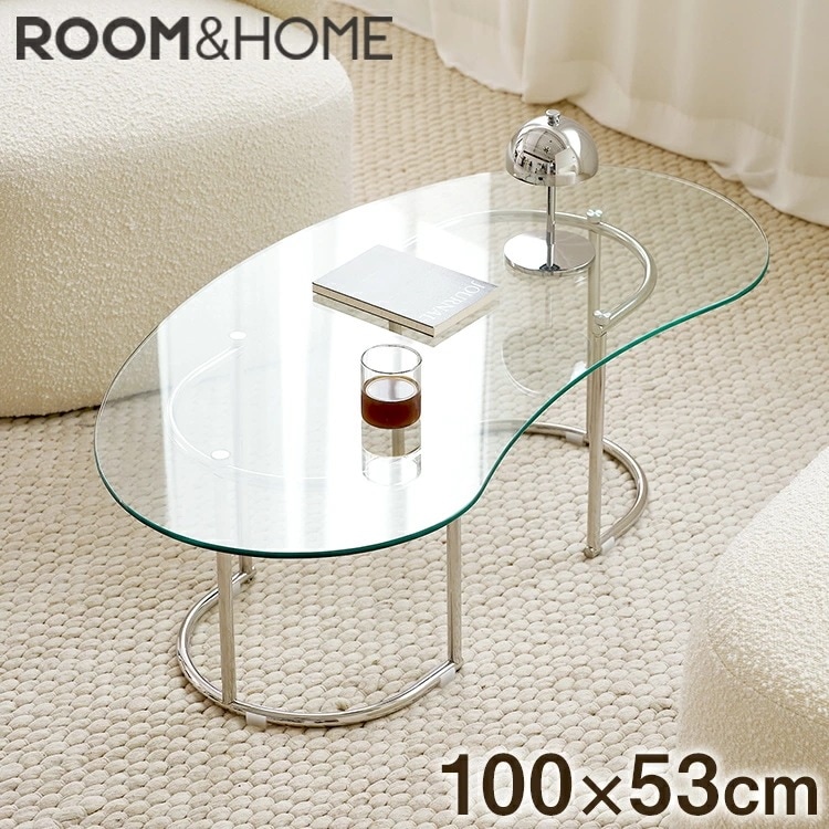【roomnhomeリコメン堂】ガラステーブル 幅100cm センターテーブル ビーンズ型 韓国インテリア ローテーブル リビングテーブル ミッドセンチュリー カフェテーブル コーヒーテーブル 応接