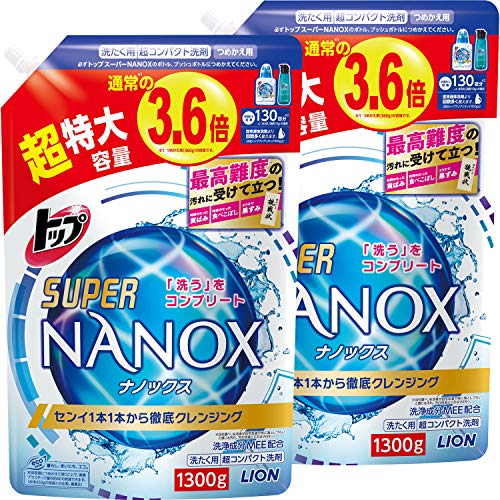 まとめ買い 大容量トップ スーパーナノックス 蛍光剤無配合 洗濯洗剤 液体 詰め替え 超特大1300