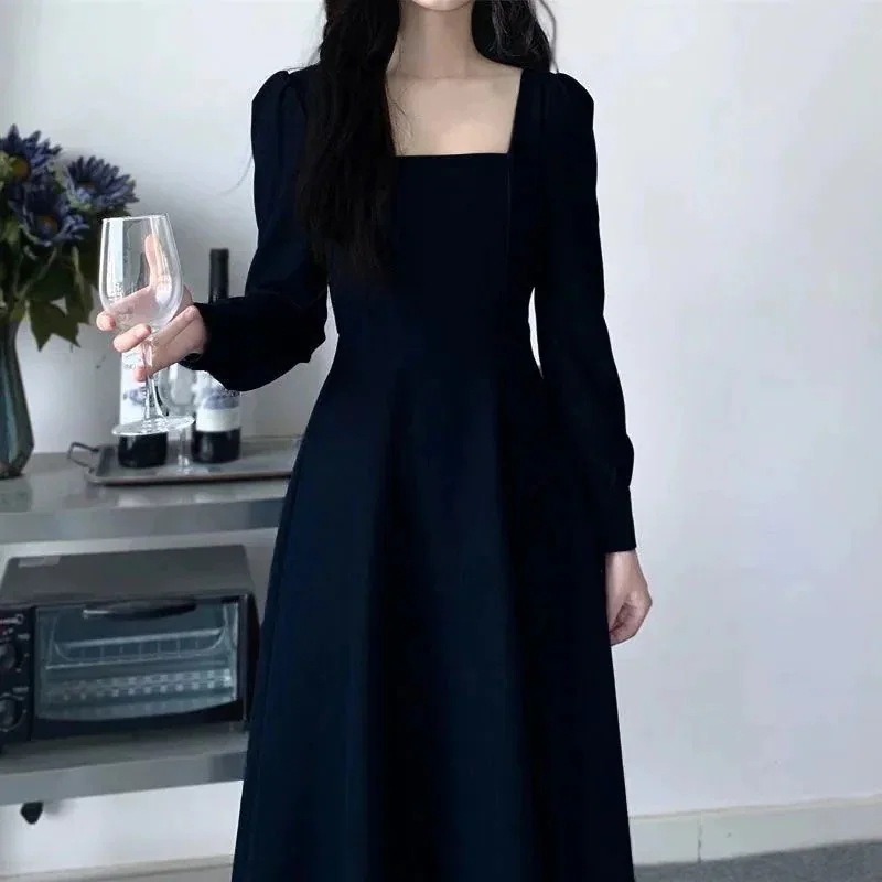 【1つ買うと10個無料】のティーブレイク ロングスカート 上質な大きいサイズ 太いmm 痩身 スクエアネックワンピース 女性