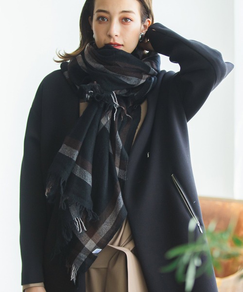 [最安値挑戦]ストール 生カシミヤラインチェックストール レディース メンズ