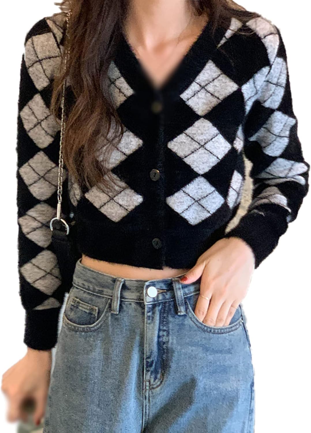 ショート丈 カーディガン レディース セーター 羽織る アーガイル柄 トッパーカーディガン キレイ アウター コート お出掛け カジュアル トップス 上着 柔らかい 普段着 おしゃれ ドロッ