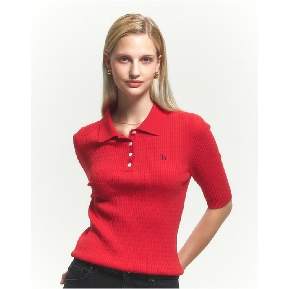 (ヘッジズレディース) 24FW マイクロケーブルショートスリーブカラーセーターレッド HSSW4C703R2 14,975円