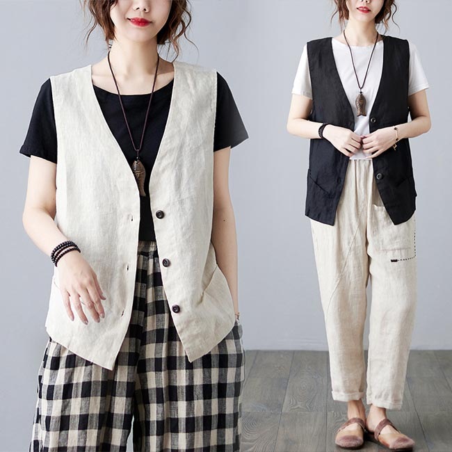 ベスト 薄手 レディース リネンベスト 夏 ジレ 前あき チョッキ ジレベスト 麻 快適 サマーベスト オフィス 前あきベスト ライトアウター ノースリーブ