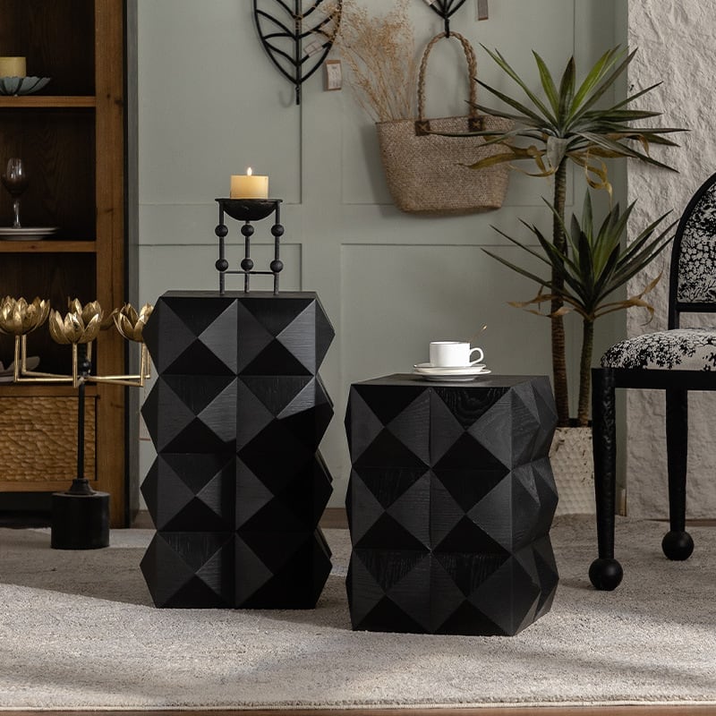 サイドテーブル 無垢材 ヴィンテージ調 机 ディスプレイ棚 アート モダン デザイナーズ ブラック 黒 ベッドサイドテーブル ソファテーブル 高級 シンプル おしゃれ リビングルーム 書斎