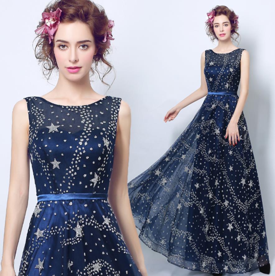 【SNS大人気】XS-3XL レディース　ウェディングドレス　カラードレス 結婚式　花嫁 披露宴　刺繍 二次会 パーティードレス 演奏会 お嫁さん 発表会 ネイビー　星柄